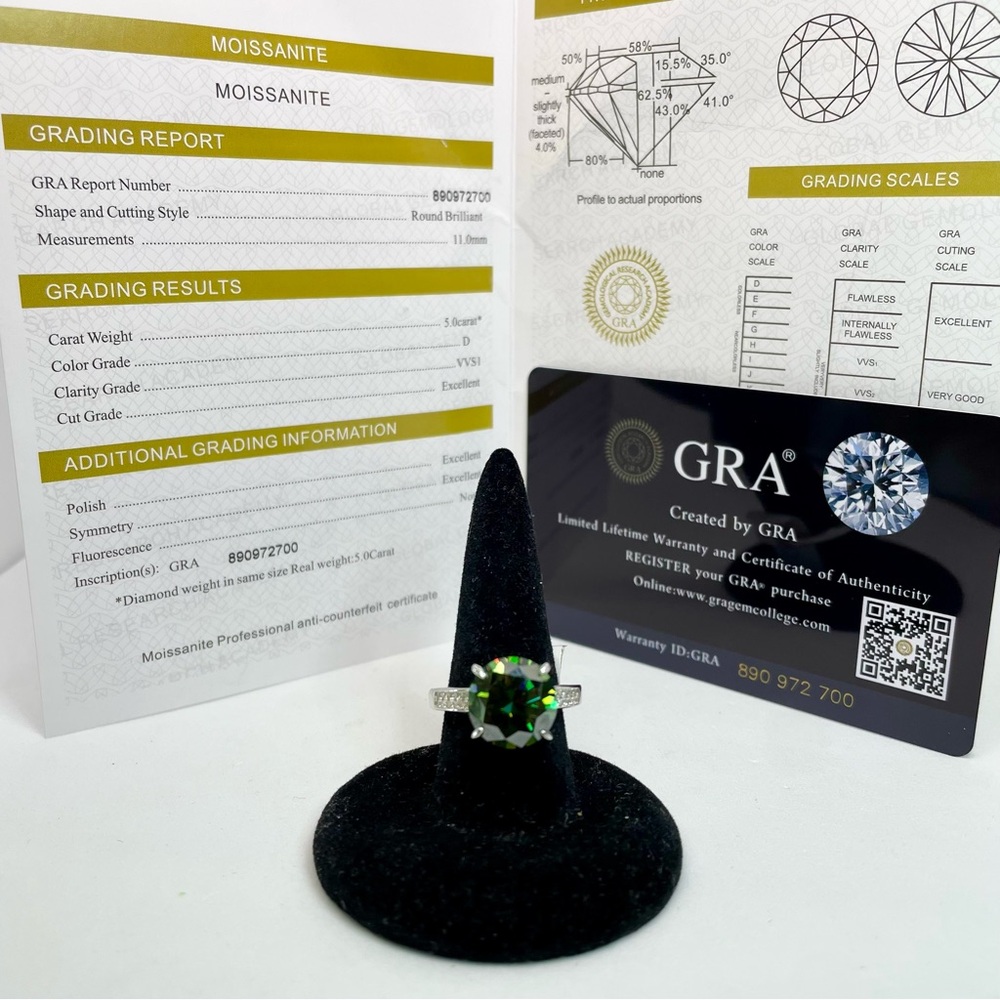 5 Carat Green Moissanite Ring 18K White Gold 925 Silver Wedding Anniversary - Picture 3 of 14